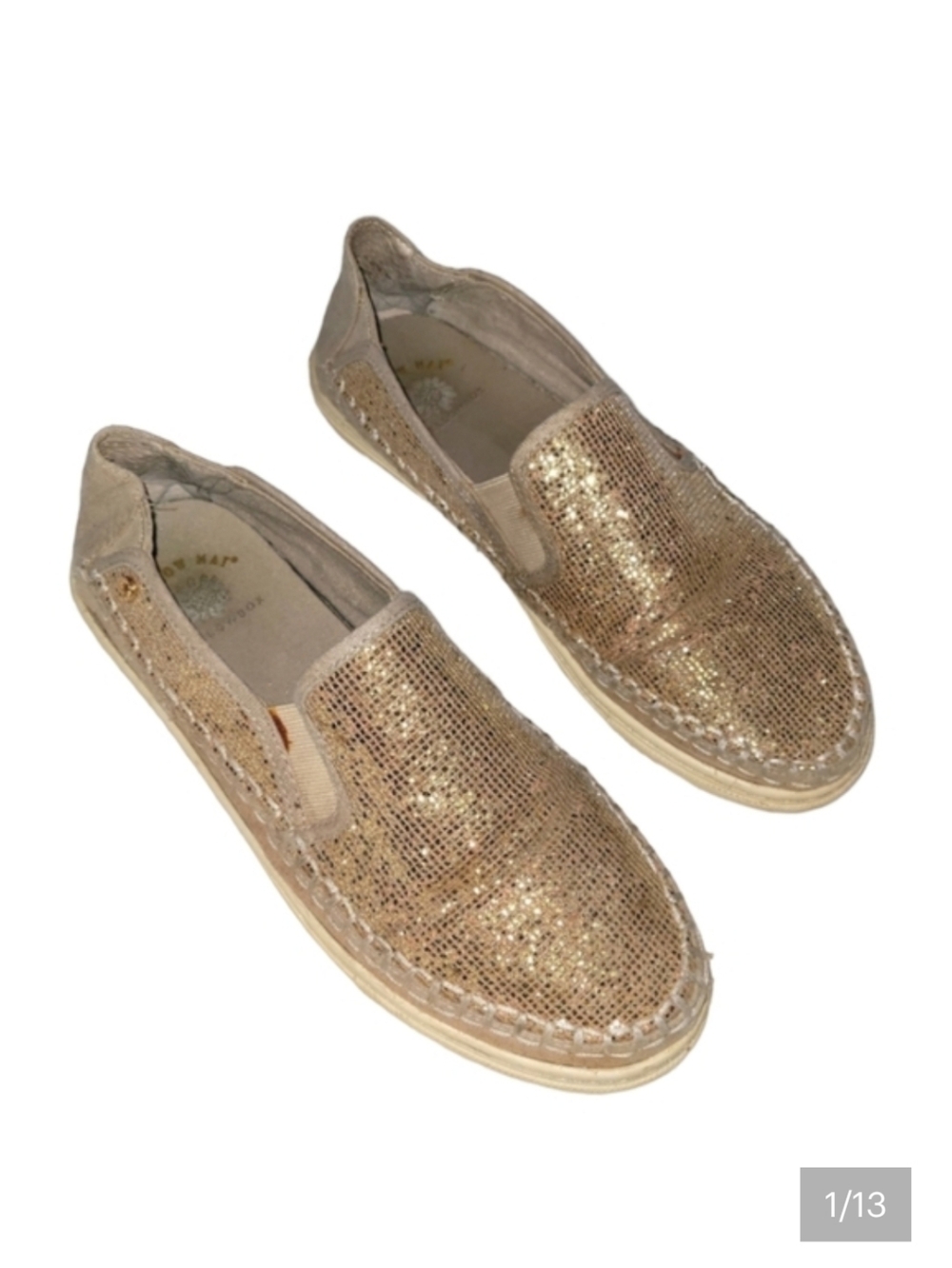 Gold Sparkle Slip-on Espadrille Sneakers Women's 9 Mellow Mat Yellow Box  Shoes